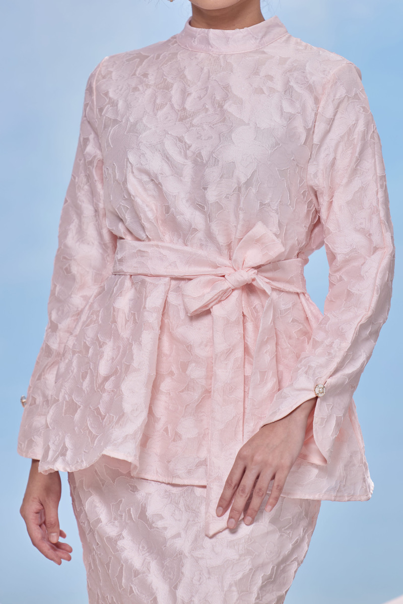 Pink Alena Flower Textured Kurung - MC Vogue Malaysia