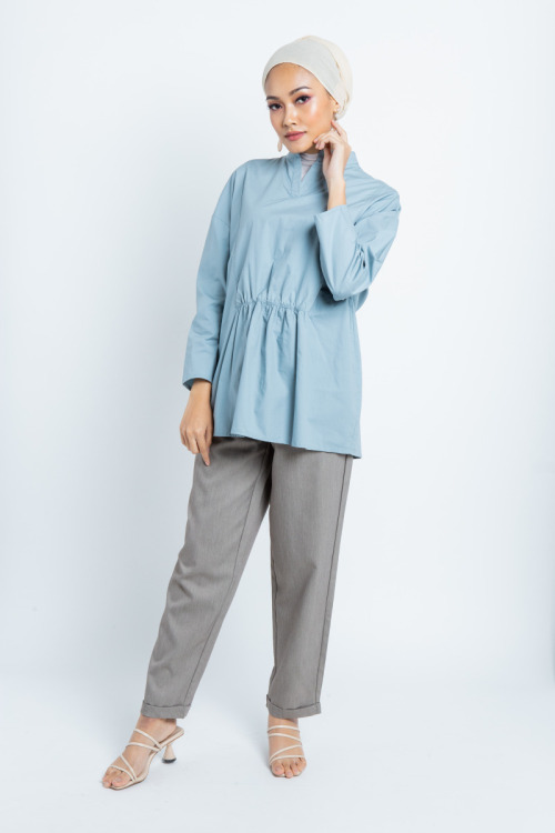 Blue Semi Smock Design Blouse