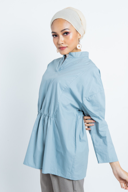 Blue Semi Smock Design Blouse