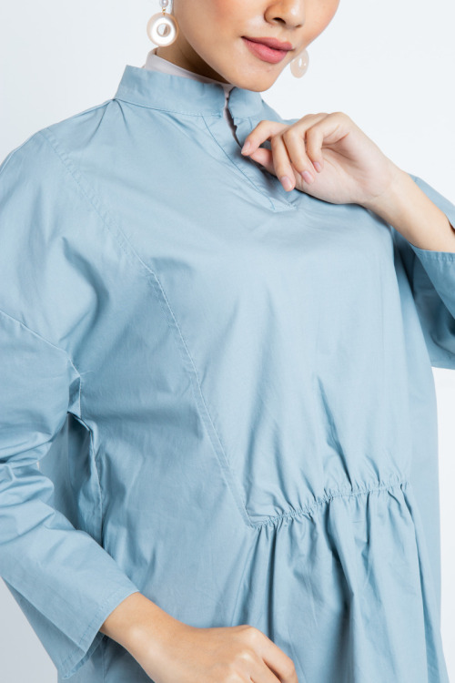 Blue Semi Smock Design Blouse