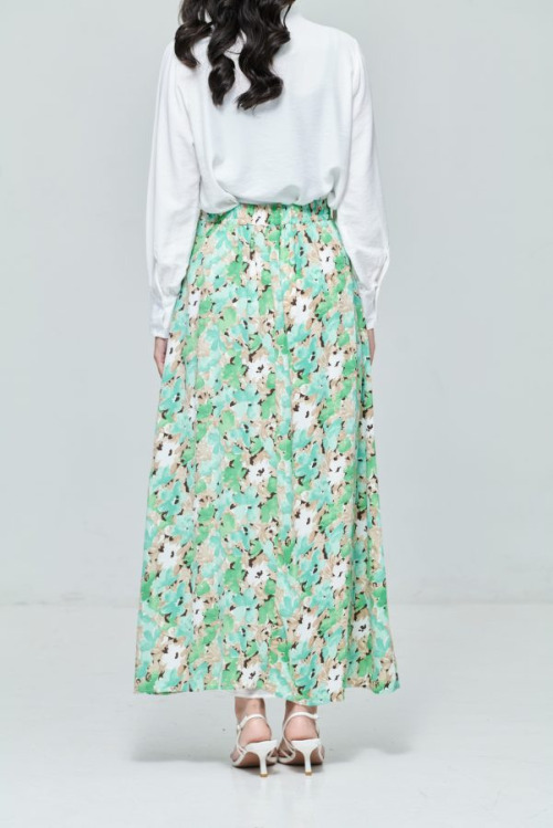 Green Chiffon Maxi Skirt in Floral Bloom