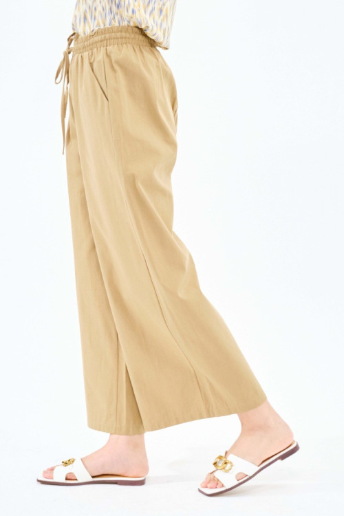 Dark Khaki Kyra Lightweight Cotton Pallazo Wide Pants