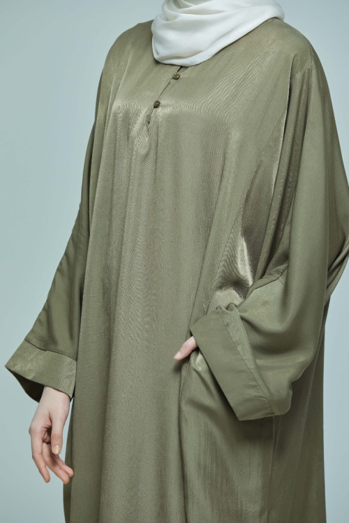 Army Green Sabrina Satin Silk Linen Kaftan