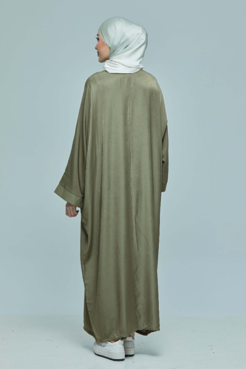 Army Green Sabrina Satin Silk Linen Kaftan