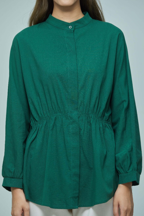 Emerald Green Blair Elastic Waist Cotton Shirt