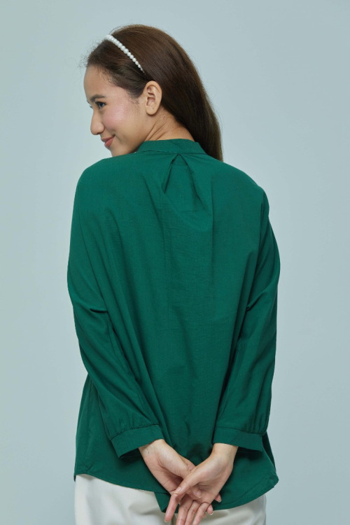 Emerald Green Blair Elastic Waist Cotton Shirt