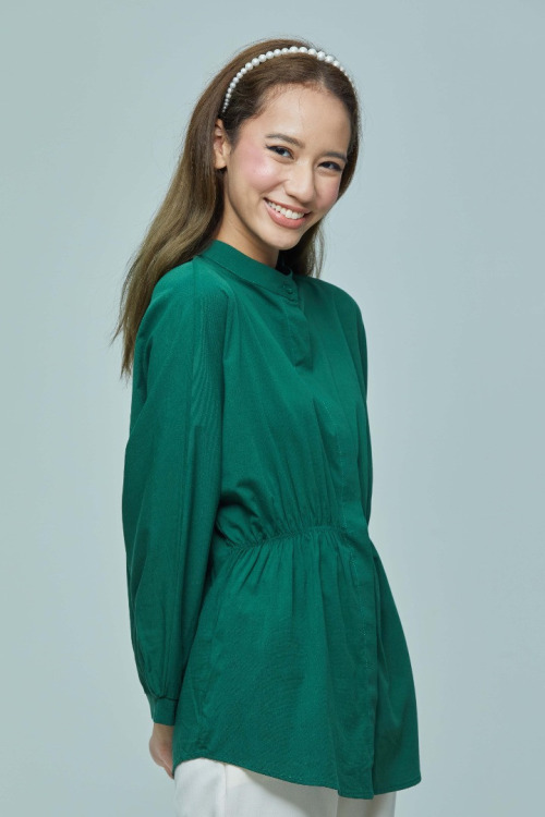 Emerald Green Blair Elastic Waist Cotton Shirt