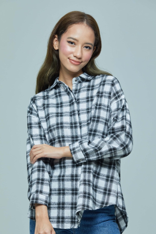 Black White Phoebe Checkered Basic Collar Shirt