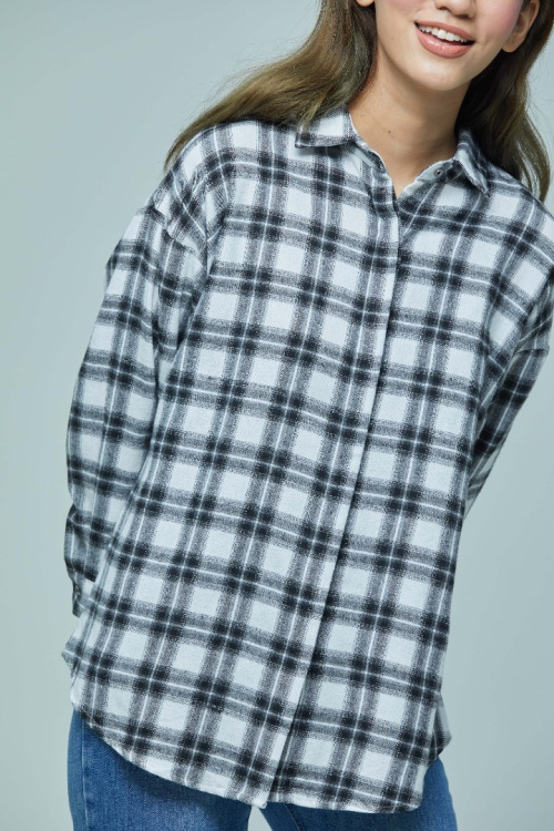 Black White Phoebe Checkered Basic Collar Shirt