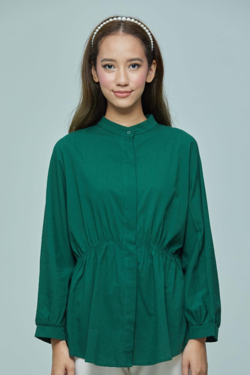 Emerald Green Blair Elastic Waist Cotton Shirt