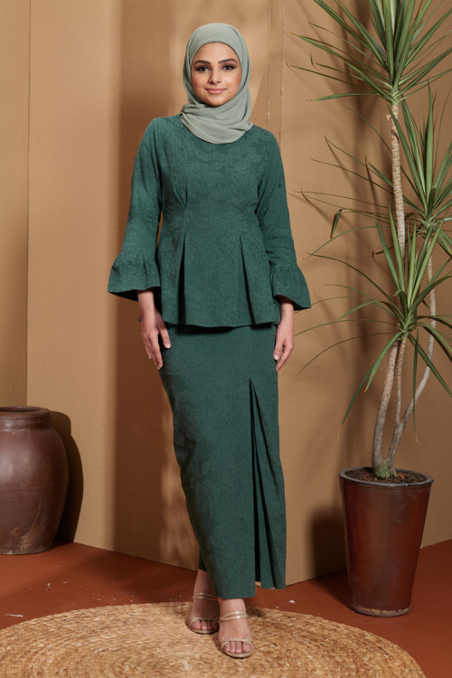 Emarald Green Nahla Textured Peplum Mini Kurung