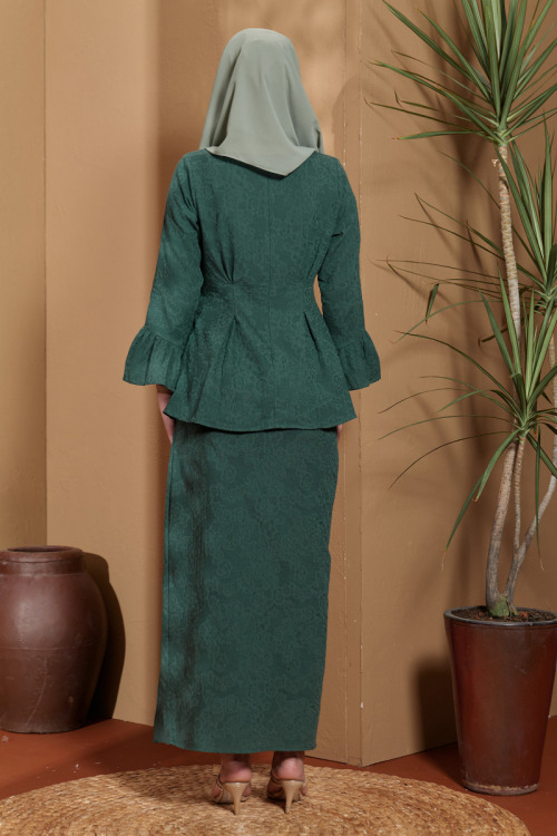 Emarald Green Nahla Textured Peplum Mini Kurung