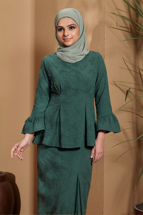 Emarald Green Nahla Textured Peplum Mini Kurung