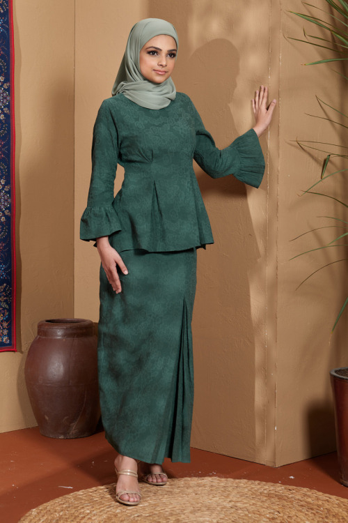 Emarald Green Nahla Textured Peplum Mini Kurung