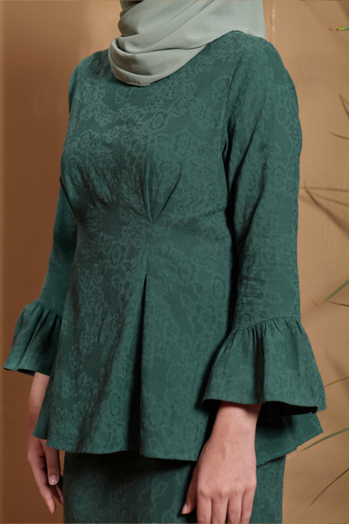 Emarald Green Nahla Textured Peplum Mini Kurung