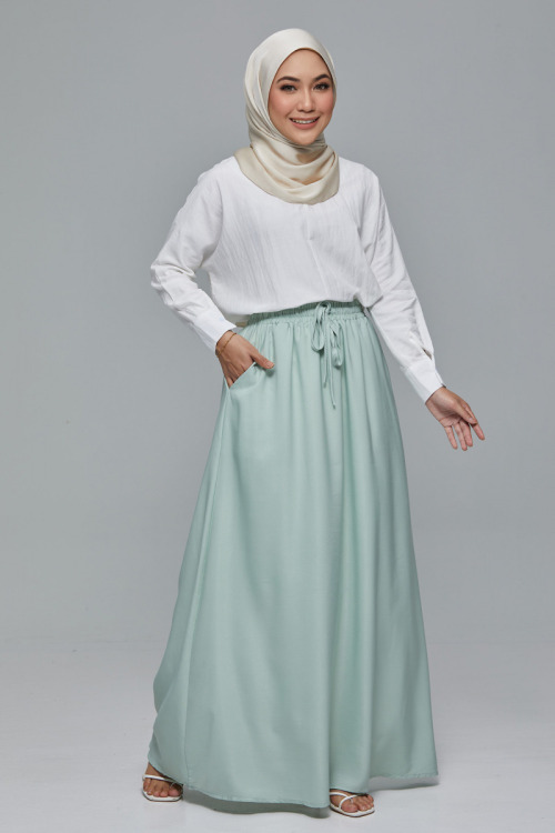 Mint Green Minaz Elastic Tie Maxi Satin Skirt