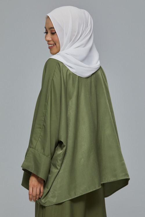 Olive Green Suraya Batwing Satin Blouse