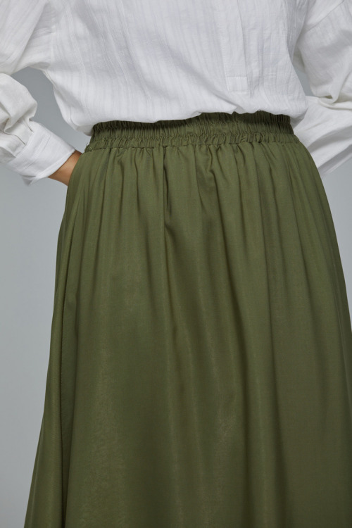 Olive Green Elastic Maxi Satin Skirt