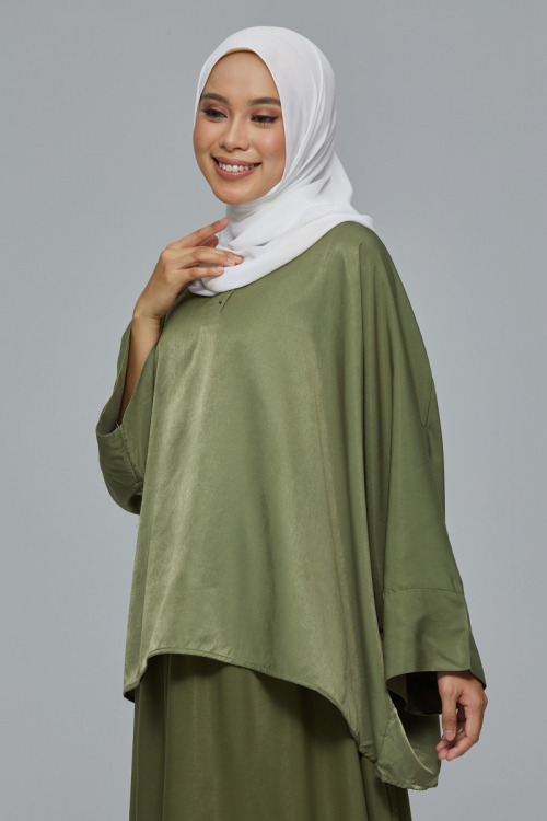 Olive Green Suraya Batwing Satin Blouse