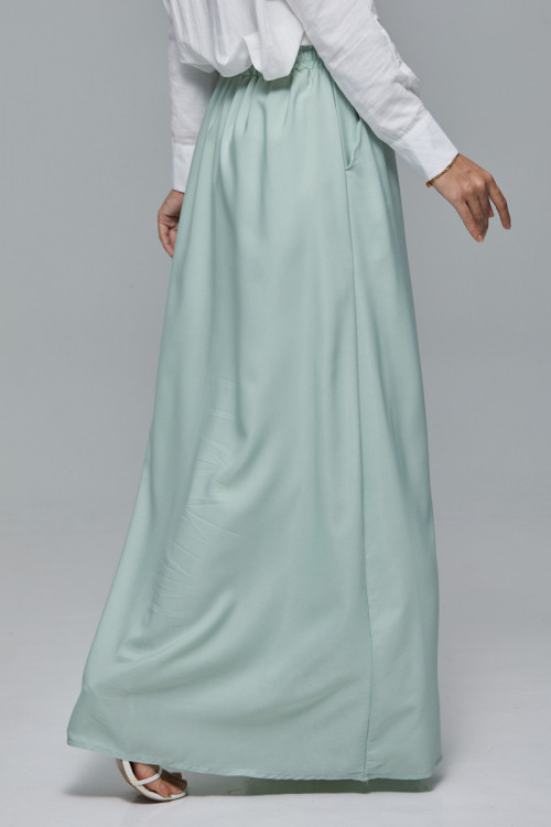 Mint Green Minaz Elastic Tie Maxi Satin Skirt