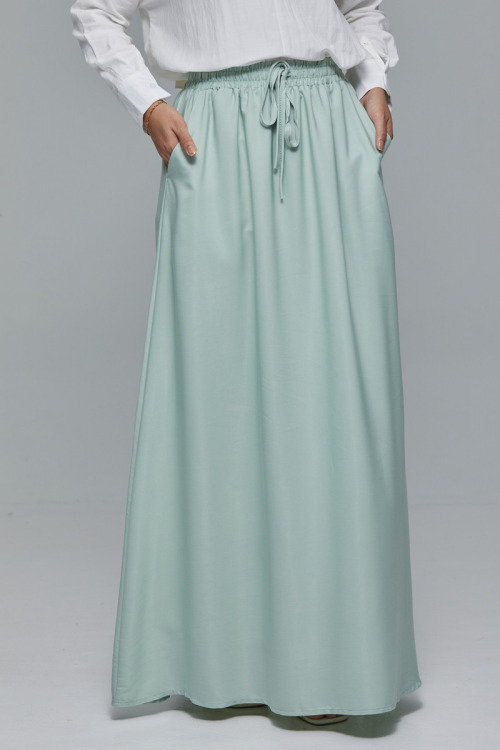 Mint Green Minaz Elastic Tie Maxi Satin Skirt