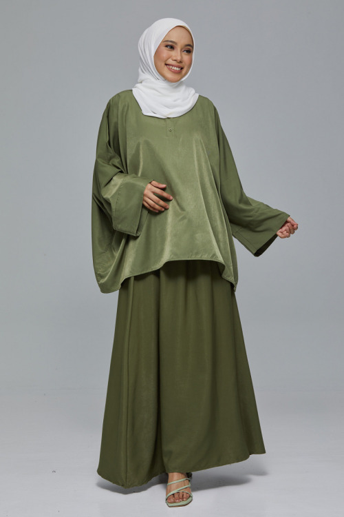 Olive Green Suraya Batwing Satin Blouse