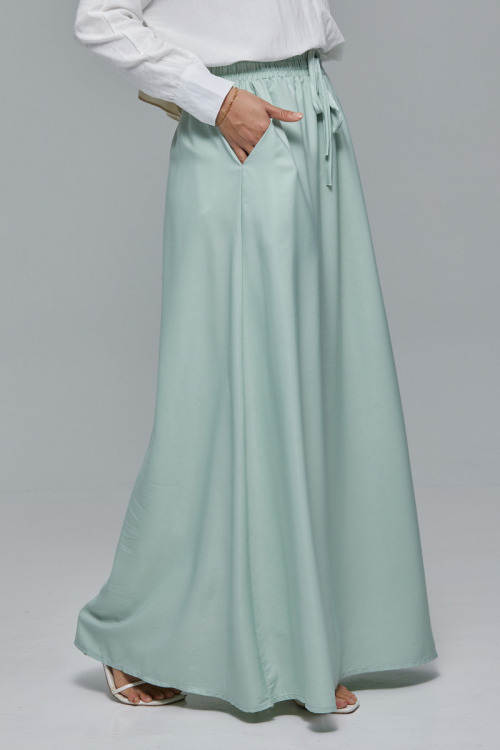 Mint Green Minaz Elastic Tie Maxi Satin Skirt