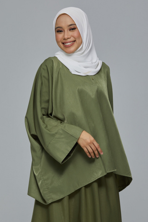 Olive Green Suraya Batwing Satin Blouse