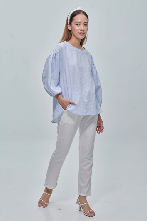 Blue Joselyn Balloon Sleeve Blouse