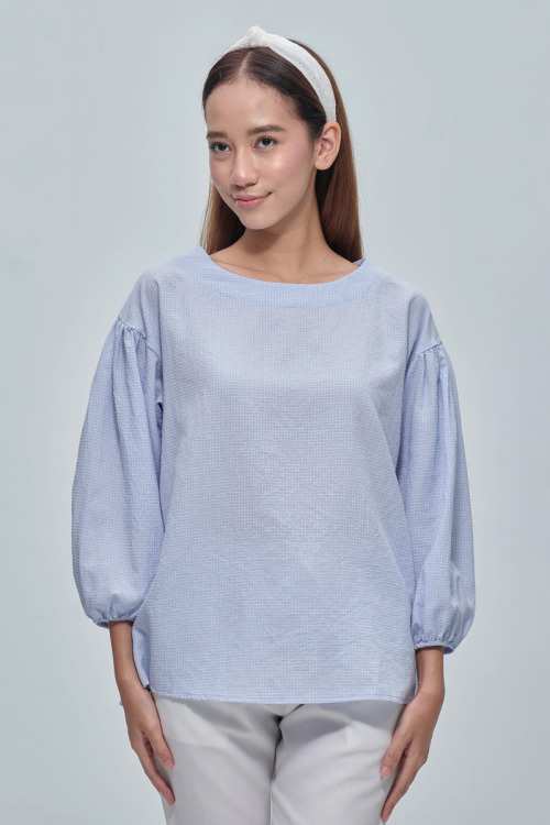 Blue Joselyn Balloon Sleeve Blouse