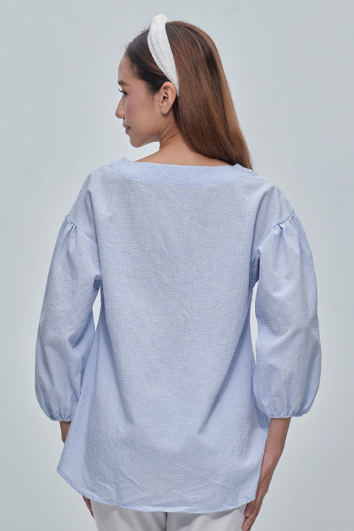 Blue Joselyn Balloon Sleeve Blouse