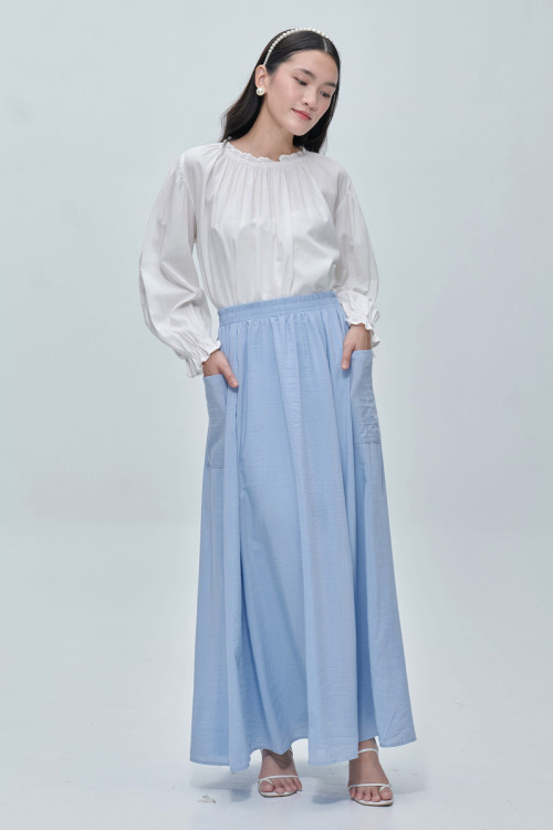 Light Blue Dahlia Flowy Long Skirt