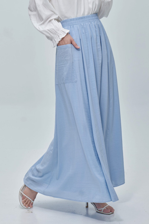 Light Blue Dahlia Flowy Long Skirt