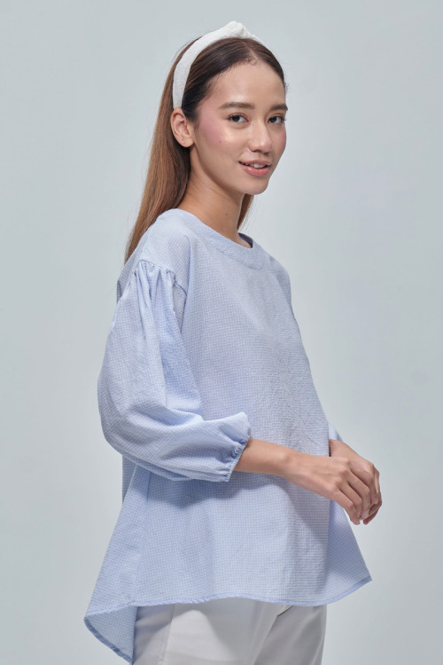 Blue Joselyn Balloon Sleeve Blouse