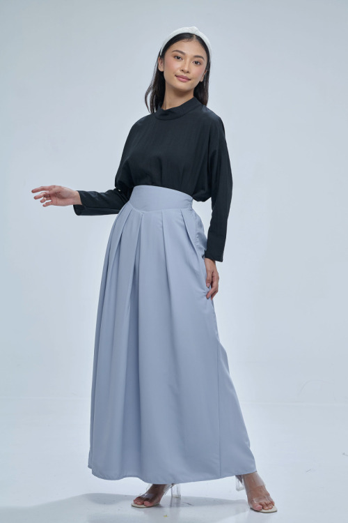 Blue Haifa Wide Waistband Flare Skirt