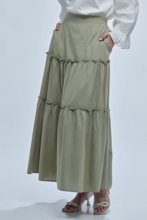 Green Farisa Tiered Maxi Skirt