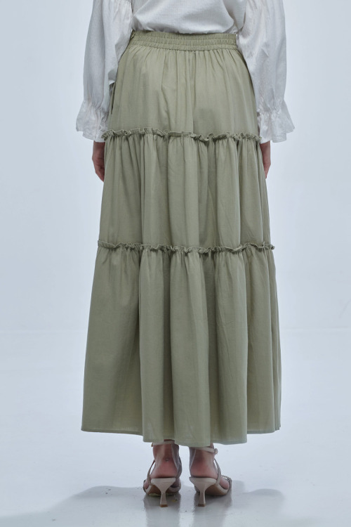 Green Farisa Tiered Maxi Skirt