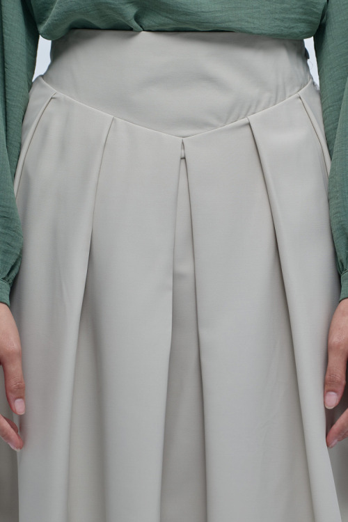 Beige Haifa Wide Waistband Flare Skirt