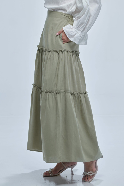 Green Farisa Tiered Maxi Skirt